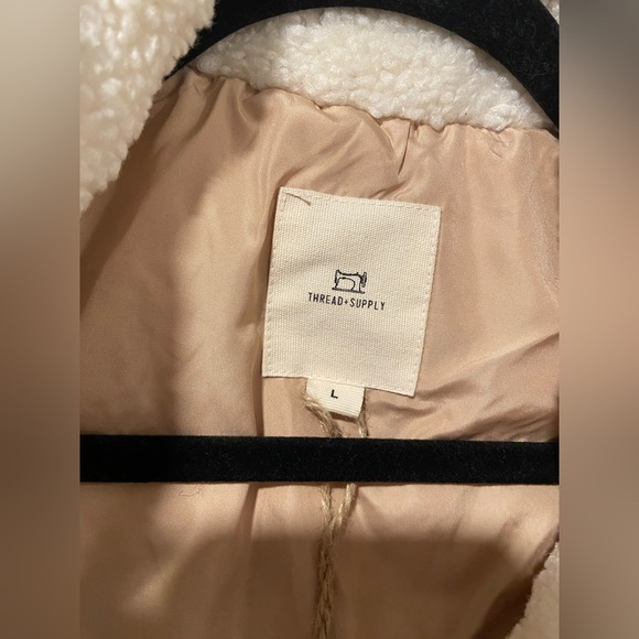NWT Thread & Supply Size L Sherpa Trim Khaki Cropped Vest Drawstring Waist - Picture 11 of 12